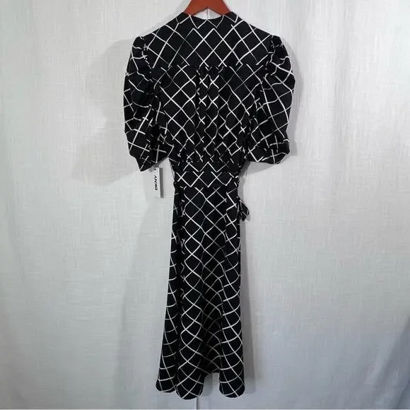 DKNY NWT Button Front Puff Sleeve Belted Midi Dress Size 8 - Picture 13 of 16